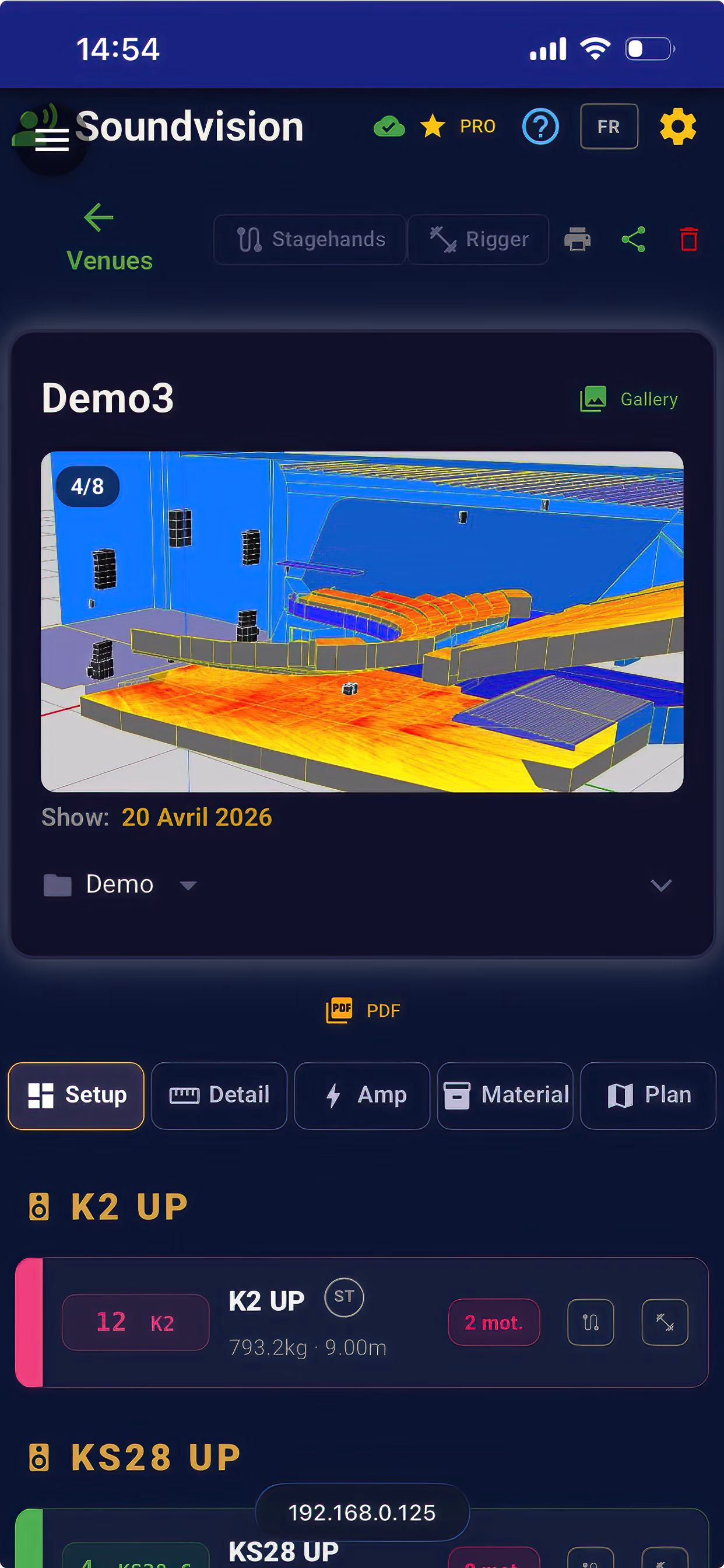 App Soundvision - liste IP des amplificateurs